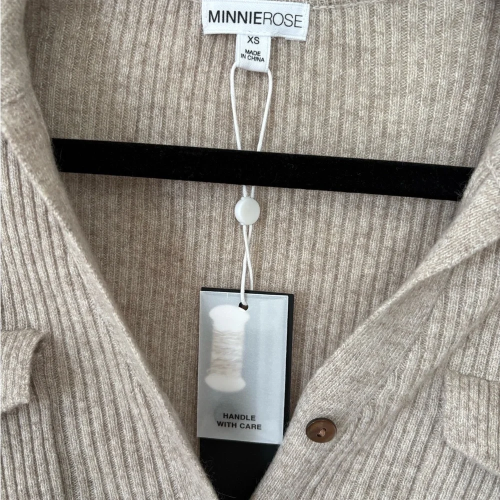 Minnie Rose Ribbed Cashmere Button-Down Sweater Cardigan, XS - Picture 3 of 7